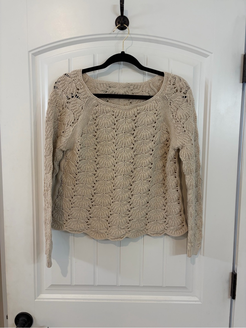 LOFT Cream Crochet Scoop Neck Sweater
